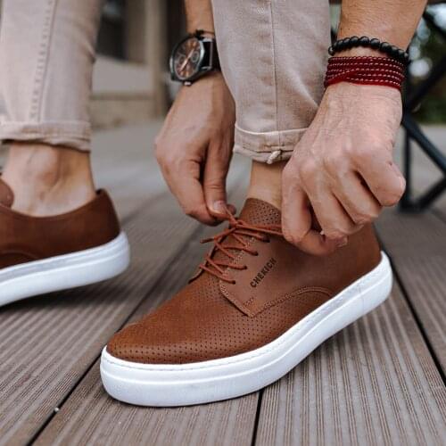 Chekich Mens and Womens Casual Shoes Tan Color Non Leather Laced Summer Autumn Seasons Brown Unisex Classic Sneakers Wedding Lightweight Comfortable Breathable Orthopedic Vulcanized Material Canvas Suits CH061 V7