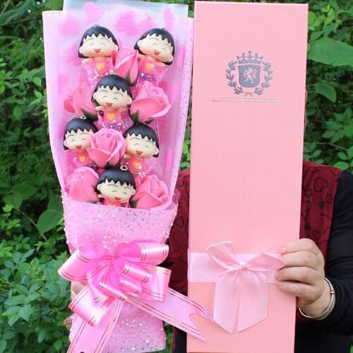 Chibi Maruko-chan cartoon soap flower plush bouquet toy Valentines Day birthday Gifts toy