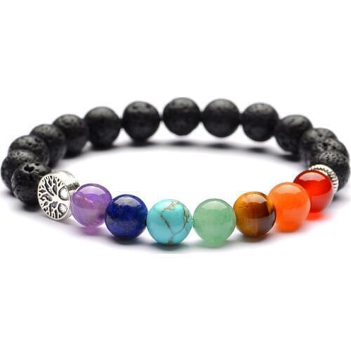 Druzy Round Silver-plated Yoga Energy Natural Volcanic Lava Rock Stone Round Beads Bracelet 7 chakra Friendship Bracelet
