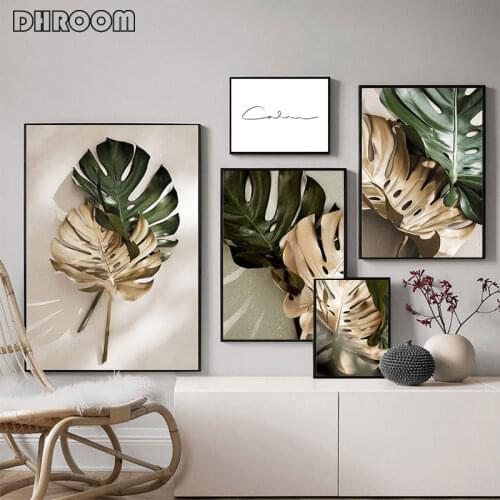 Golden Palm Leaf Canvas Painting Botanical Nordic Wall Art Poster Print Scandinavian Decoration Picture for Living Room Decor