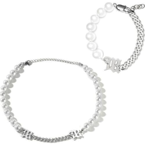 2Pcs Women Elegant White Pearl Metal Choker Bracelet Necklace Statement Jewelry Set Fashion Jewelry