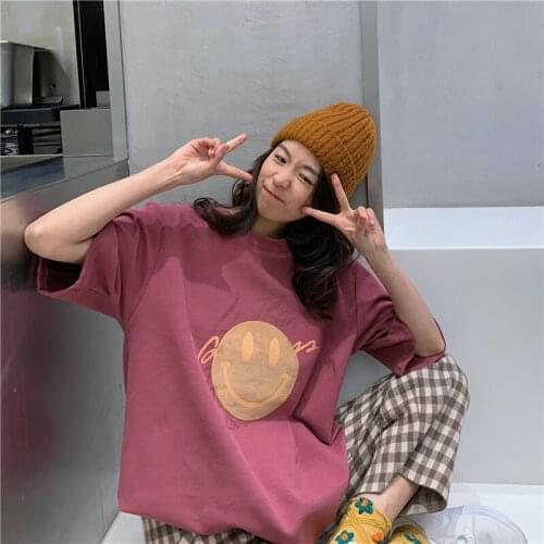 Lazy Loose Retro Chic Tshirt Womens T-shirts Tops Japanese Kawaii Ladies Ulzzang Female Korean Harajuku Clothes For Women