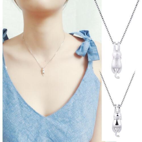 Cute Design 925 Sterling Silver Jewelry Korean Long Cat Moon Necklaces For Women Collares Bijoux Box Chain Statement Necklace