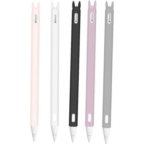 Cute Rabbit Ear Anti-scroll Soft Silicone Protective Sleeve Pouch Case Skin Nib Cover for Apple i-Pad Pro Pencil 2nd