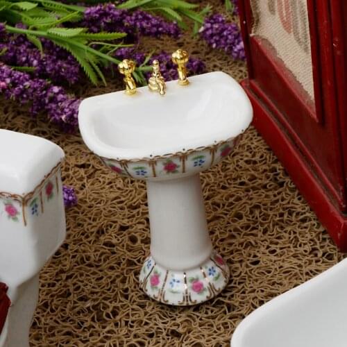 4 Pieces 1:12 Miniature Dollhouse Bathroom Supplies Set Bathtub Toilet Sink Mirror Accs #2