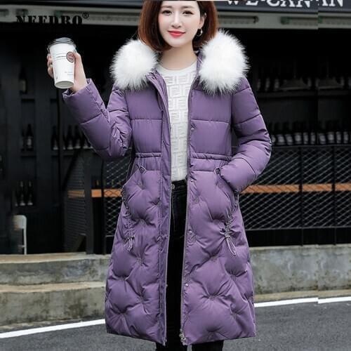 NEEDBO Winter Jacket Women Fur Collar Long Parkas Casual Slim Woman Winter Coat Puffer Jacket Padded Outwear Warm Coat Women