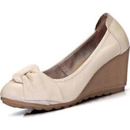 2020 New Fashion Womens Wedge Shoes Leather Round High Heels Ladies Mother Shoes