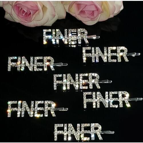 New Arrival Crystal Word "Finer" Hair Clip Hot Blingbling Letters Hair Bobby Pins Hairgrip Hair Accessories WHOLESALE