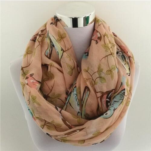 New fashion loop scarf birds print 100% viscose scarves women spring autumn air shawl wrap lencos de seda hot sale ring scarf