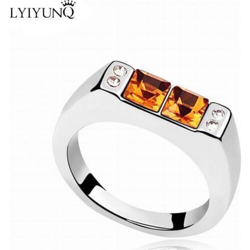 Geometric Square Crystal Silver Plated Girls Wedding Rings For Women Fashion Trendy Alloy Fine Jewelry