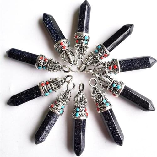 Wholesale 12pcs/lot fahsion good quality blue sand stone pillar Pendants for jewelry accessories marking free shipping