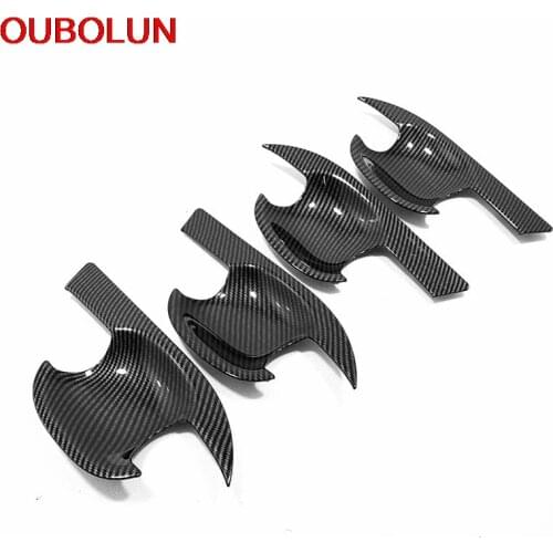 OUBOLUN For Toyota RAV4 RAV 4 2019 2020 Car Door Cup Handle Bowl Frame Styling Cover Trim Exterior Accessories ABS Carbon Fiber