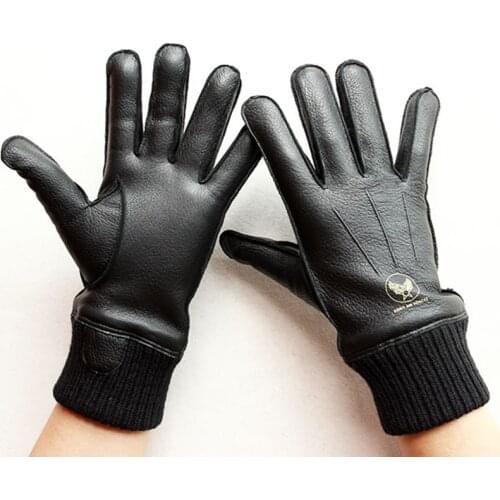 Deerskin Gloves Mens Leather Touch Screen Aviation Driving Fashion Retro Style Motorcycle Riding Windproof Cold Winter Warmth