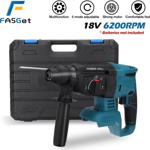 FASGet Rechargeable Brushless Cordless Rotary Hammer Drill Impact Function electric Hammer impact drill For 18V Makita battery