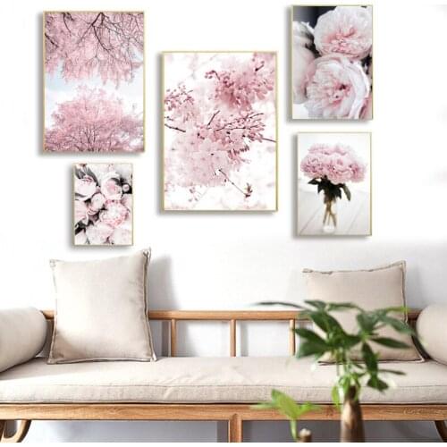 Nordic Minimalism Poster Cherry Blossom Peony Carnation Mural Oil Painting Home Decoration Art Living Room Decoration Painting