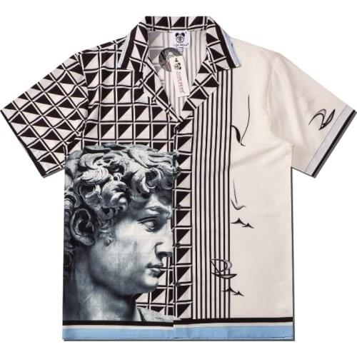 2021 Preppy Style Stone Portrait Printing Men Shirt Short Sleeve Stylish Loose Hawaii Vacation Shirts Women Camisas Para Hombre