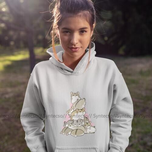 Hamster Hoodie HamTower Hoodies Cotton Gray Hoodies Women Over Sized Street wear Sweet Long-sleeve Printed Pullover Hoodie