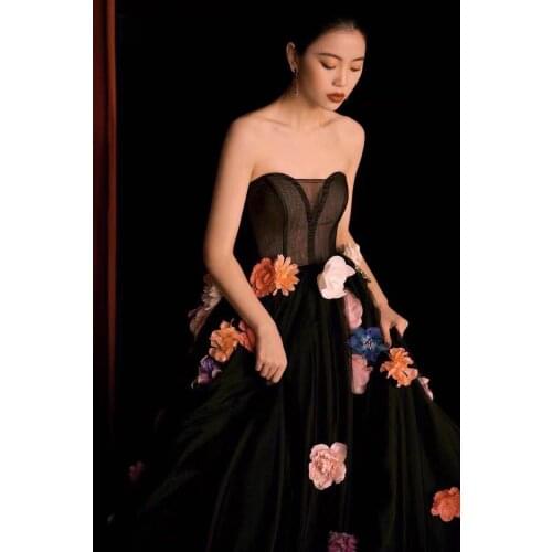 Tailor Shop Evening Gowns Flower Dress Black Tulle Seamstress Shop Evening Black Mesh Dress Custom Make Any Design