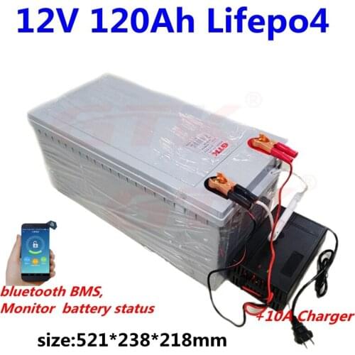 Waterproof 12v 120Ah lifepo4 lithium battery pack with BMS for solar pannel motorhome inverter RV+10A Charger