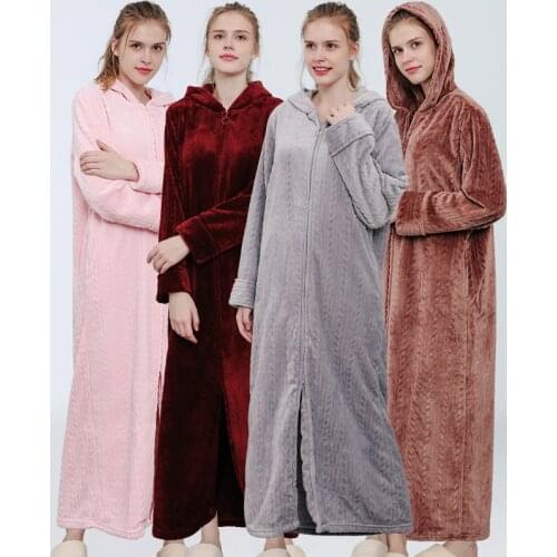 Lady Pregnancy Flannel Nightgown Bathrobe Winter Thick Long Sleeves Large Size Plus Fat Large Robe Family Hood Sleepwear Loose