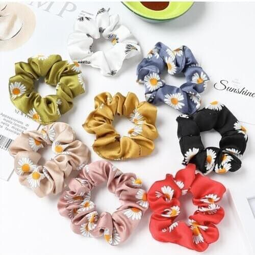 Hot Bulk Sale 7pcs/lot Women Sunflowers Hair Ties Satin Fabric Hair Scrunchie Pack Wholesale Hairbands Set Cute Korean Fashion