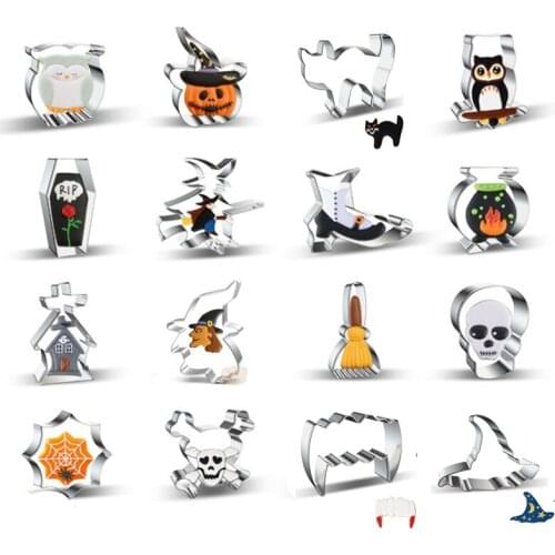 1pcs Patisserie Reposteria Halloween Owl Skeleton Witch Metal Cookie Cutter Fondant Cake Decor Biscuit Mould Pastry Bakeware