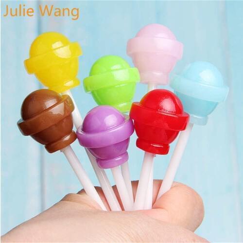Julie Wang 10PCS Resin Lollipop Candy Slime Charms Multi-color Artificial Food Pendants Jewelry Necklace Bracelet Accessory