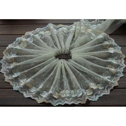2 Yards Lace Trim Exquisite Light Yellow Flowers Embroidered Tulle Lace 7.87 Inches Wide High Quality