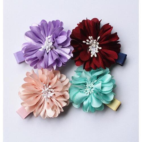 20pc/lot Sun Flower Wine red Floral Girls Hair Clips High Quality Fabric Kids Peach Flower Hairpins Wholesale Hotsale