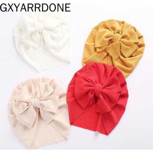 2021 Newborn Toddler Headwraps Solid Ribbed Bunny Knot Turban Hats for Baby Boys Girls Beanies Striped Thin Elastic Caps Bonnet