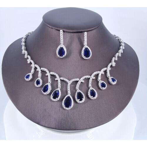 2021 New fashion vintage green red blue black CZ zircon necklace earring set,wedding party banquet dress jewelry free shipping