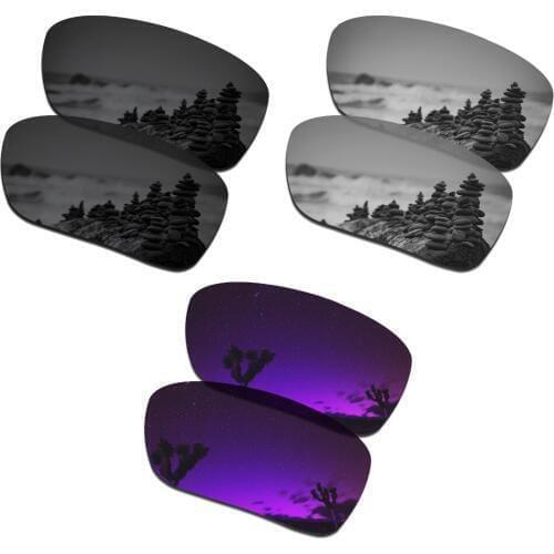 SmartVLT 3 Pairs Polarized Sunglass Replacement Lenses for Oakley Si Ballistic Det Cord Black & Silver Titanium & Plasma Purple