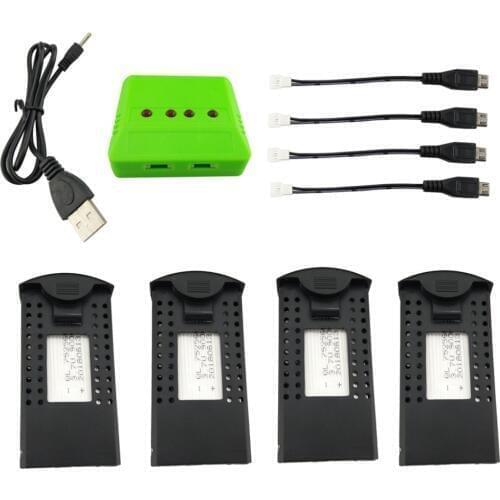 4PCS 3.7V 900mah Lithium Battery with 4-in-1 USB Charger for SG700 DM107S S169 Folding RC Quadcopter Spare Parts