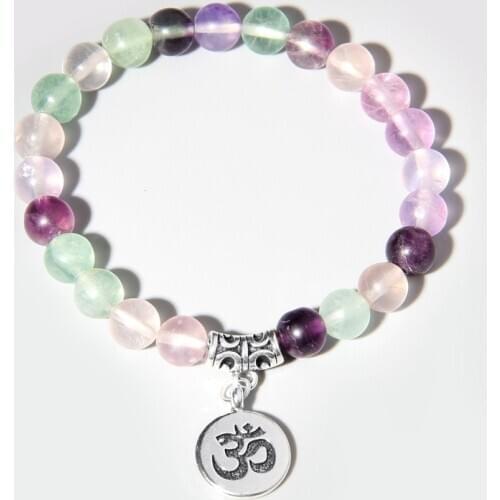 Natural fluorite Green blue agates beads bracelet men women ohm charm silver color bracelets male female natural stone couples