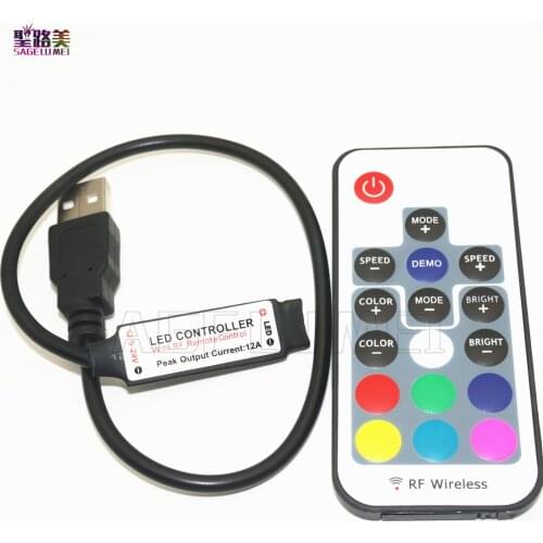 DC5V USB RGB LED Controller 17keys 12A RF Wireless Mini Remote Controller for 3528 5050 RGB smd Led Strip tape lighting DC5V-24V