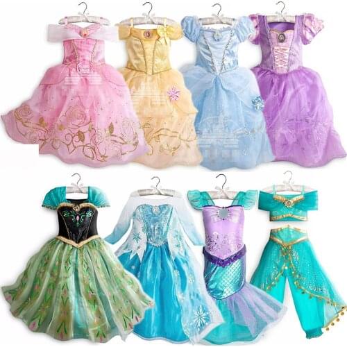 Disney Princess Party Dress up for Girls Halloween Frozen Elsa Jasmine Rapunzel Costume Kids Christmas Clothing Birthday Gift