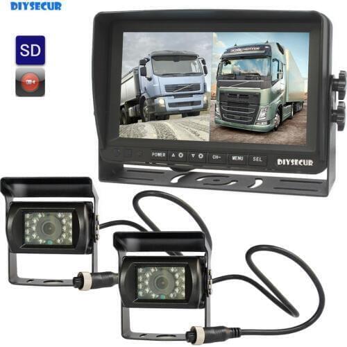 DIYSECUR AHD 7“ IPS Two-Divided Display Screen Rear View Car Monitor Waterproof IR 960P AHD Car Camera SD Card Video Recording