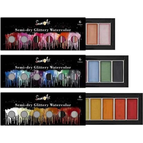 Watercolor Paint Set of 6 Cool/Warm/Metallic Solid Watercolor for Artist Drawing Glitter Paint Water Color Pigment Art Supplies