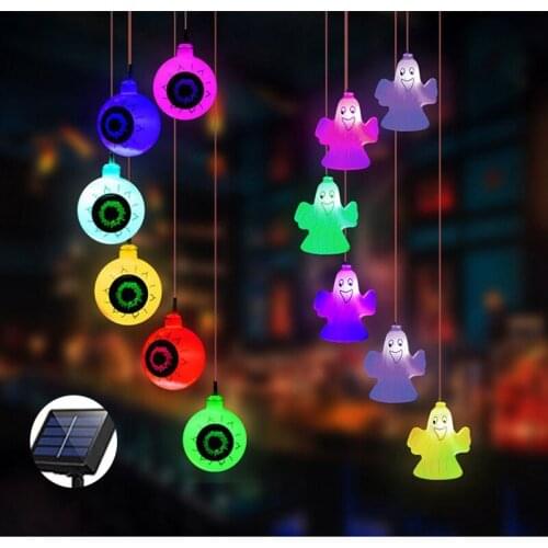 Halloween Solar Decoration Wind Chime Lamp Colorful Gradient Halloween Hat Pumpkin LED Lantern String Courtyard Home Decorative
