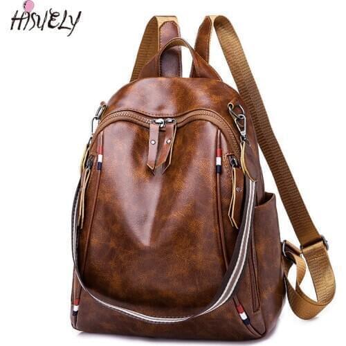 HISUELY Fashion Bohemia Women Shoulder Bag PU Leather Travel Backpack High Quality School Bag for Girl Sac a Dos Feminina BG920B
