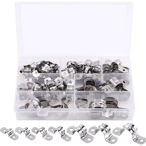 JFBL Hot 85Pc Pipe Strap Clamp Set Stainless Steel Two Hole Strap Heavy Duty Pipe Strap U Bracket Tube Strap for Pipe Tube Fixin