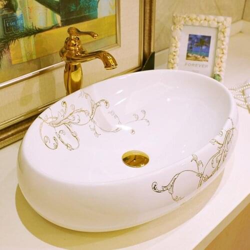New style art ceramic washbasin basin wash basin household basin above counter basin decal single hole bathroom large size