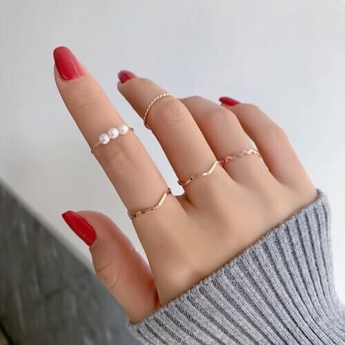 5pcs/set Fashion Simple Korean Finger Rings Sets For Women 2021 Trendy Chic Imitation Pearl Circles Forefinger Ring Femme Bijoux