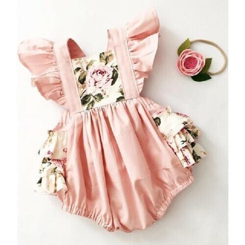 Newborn Kid Baby Girls Flower Jumpsuit Headband Outfit Set