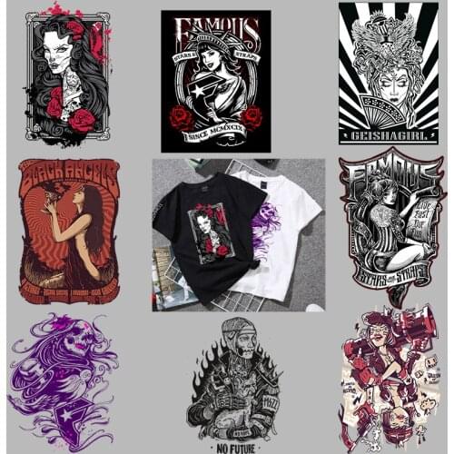 Halloween Skull Beautiful Women Patch Thermal Sticker On Clothes Iron On Transfers Vinyl Patch For Clothing DIY T-Shirt Applique