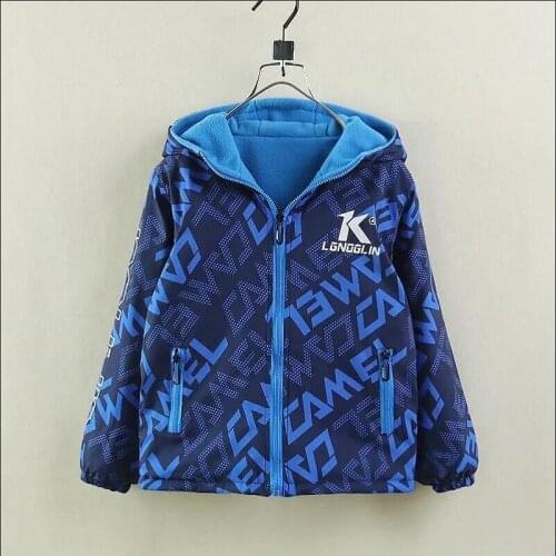 Autumn 4-12Years Boys Coat Outdoor Clothes Childrens Double-sided Waterproof Windproof Plush Jacket For Kids Windbreakers Tops