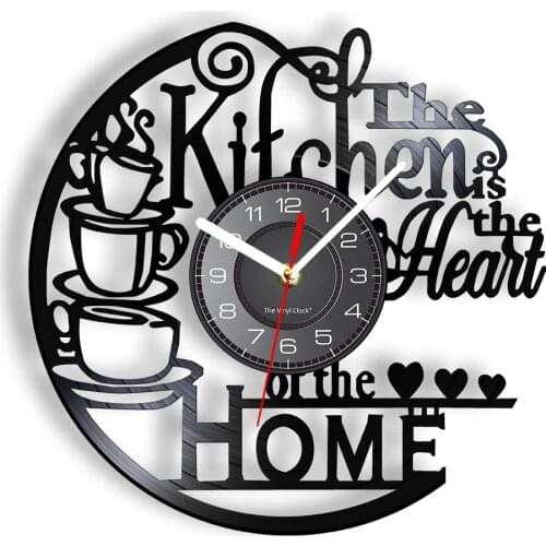 The Kitchen Is The Heart Of The Home Kitchen Vinyl Record Wall Clock Cooking Utensils Tableware For Dinning Room New Home Decor