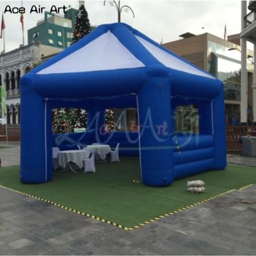 Newest style blue pub tent inflatable bar booth,giant gathering station octagon spider concession marquee with windows/curtains