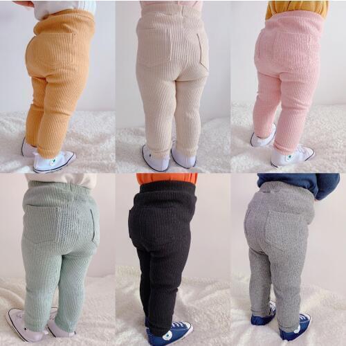 Autumn Spring Clothes New Baby Girl Childrens Clothing Ribbed Cotton Fitting Leggings Girls and Boys Solid Knitted Big PP Pants