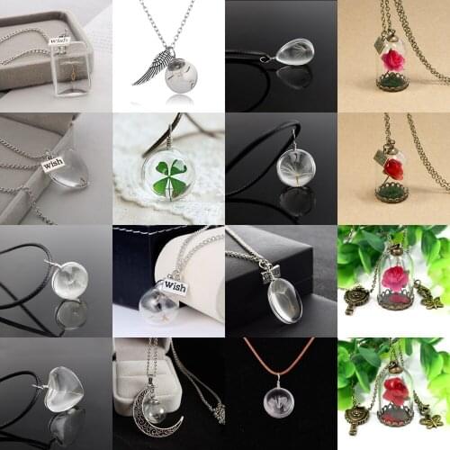 Dandelion Glass Ball Pendant Necklaces Charm Trendy Natural Dandelion Pendant Transparent Lucky Wish Glass Ball Women Necklaces